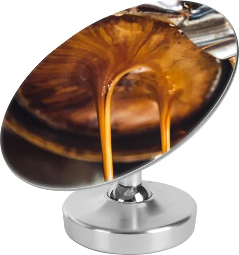 Espresso Shot Mirror for all Bottomless Portafilters Stainless steel mirror surface and magnetic adjustable base The espresso accessories is Observing coffee flow rate and channel effects