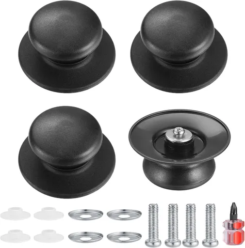 4 Pcs Universal Pot Lid Knobs, Pot Lid Handle Replacement, Pot Cover Knobs, Universal Kitchen Bakelite Top Replacement or Pots and Pans Saucepan Casserole Glass Handles(Black)