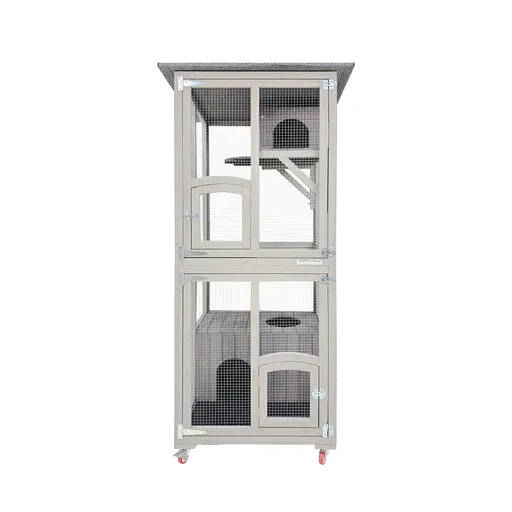 Samland Outdoor Wooden Cat Enclosure Catio with Wheels, Double Cat Houses & Roof