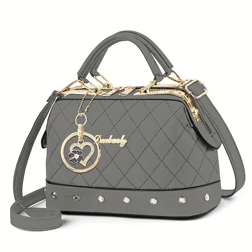 Women'S Handbag Quilted Handbag Studded Handbag Black Handbag Gold Toned - Black - Size 25-13-16