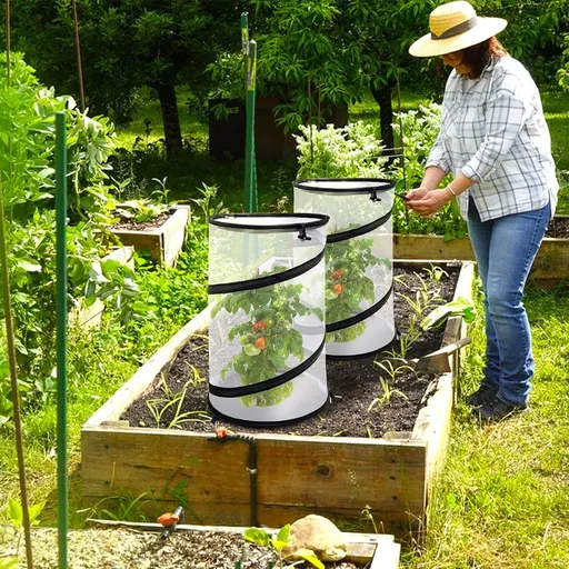 2Pack Pop Up Insect Barrier Plant Cover Net, 19.6" x 11.8" Round Foldable Plant Protectors Mesh Plant Enclosure, Garden Net Cage Guard Cover with Stakes & Carry Bag for Protect Plants from Bird Insect - White