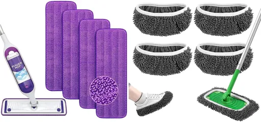 Reusable Power Mop Refills Pads Compatible with Swiffer PowerMop Mop 4 Pack & Reusable Wet Pads Refill Compatible with Swiffer Sweeper Mop 4 Pack (Mop is not Included)