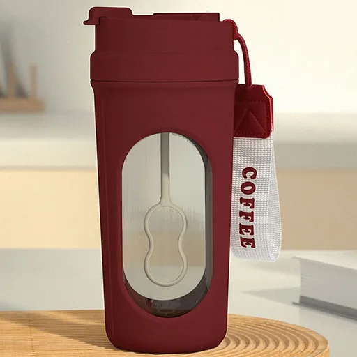 Electric Automatic Mixing Cup, One-Button Shaker Cup, Food-Grade Portable Coffee/Water Cup with Dual Spouts, Type-C Charging, Portable Leak-Proof Electric Mixing Cup with Carrying Strap—Red