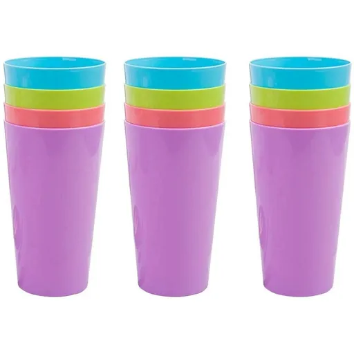 12Pcs Plastic Cups, 17.5oz Unbreakable Water Cups Drinking Cup, Reusable Tumblers for Indoor Outdoor Parties, Assorted Colors