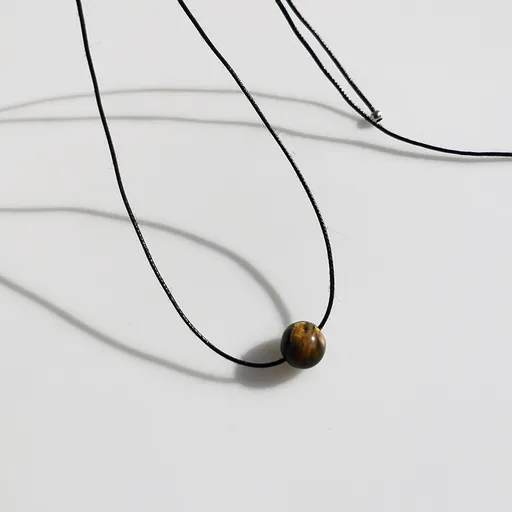 Vintage Geometric Natural Stone Bead Pendant Necklace Adjustable Black Rope Collarbone Chain Unisex Boho Jewelry Gift-Tiger's Eye stone