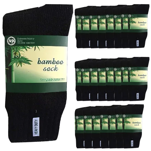 24 Pairs BAMBOO SOCKS Mens Heavy Duty Premium Thick Work Socks Cushion BULK - Black