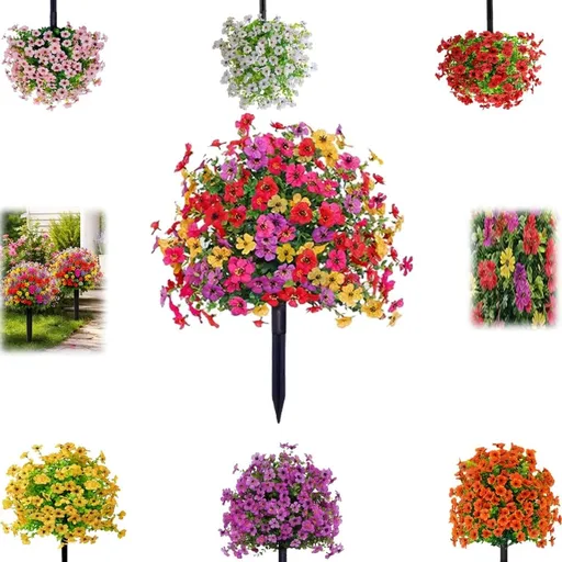 Artificial Outdoor Flowers, UV Resistant Artificial Outdoor Flowers with Ground Spike, Realistic Low Maintenance Decor for Garden, Porch, Patio, Farmhouse
