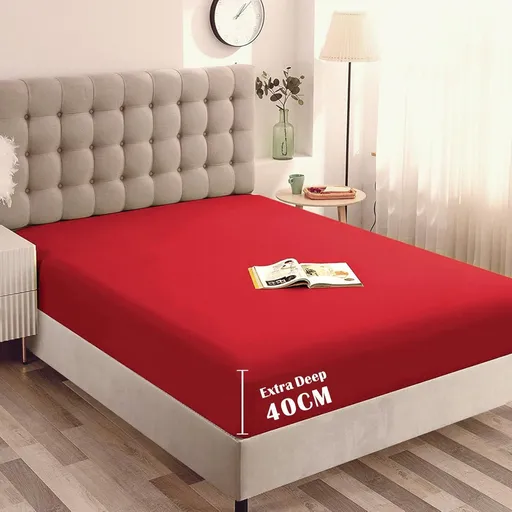 Hotel Quality Fitted Sheet - 1 Piece Fitted Sheet -Breathable Bedding - Wrinkle, Fade, Stain Resistant- 16inch/40cm Deep Pocket Fitted Bed Sheet-Wrinkle and Fade Resistant,(Red,King Single)