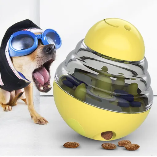 Interactive Dog Puzzle Feeder with Adjustable Food Dispensing Holes(Yellow)