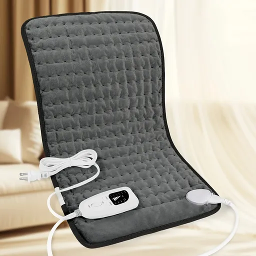 Dark grey This large heating pad (24" x 12") features 6 temperature levels and 4 timer settings, with rapid heating and auto-off functions. It is portable, machine-washable, and suitable for the neck, back, legs, abdomen, and knees—an ideal gift for