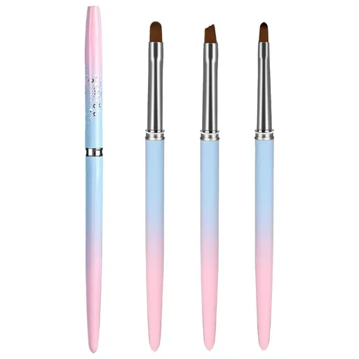 Nail Art Brushes Round & Angled Clean Up Brush 2Pcs Metal Handle Synthetic Bristles