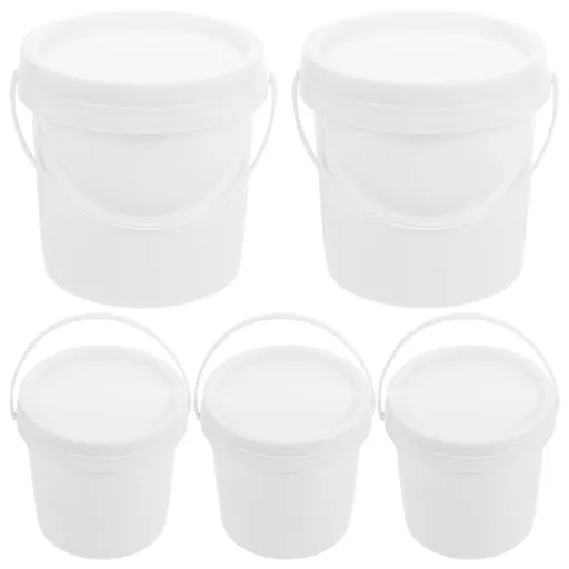 5-Pack White Plastic Utility Buckets with Handles, Water Buckets for Household, Gardening, Outdoor and Cleaning Use