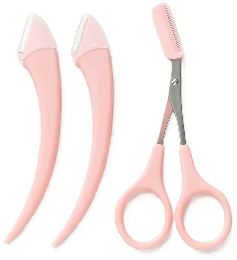 Eyebrow Scissors | Small Eyebrow Scissors | Eyebrow Comb | Scissors and Trimmer | With 2 Eyebrow Blades | Pink