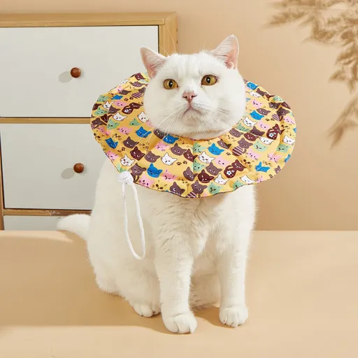 Soft Pet Elizabethan Collar Cartoon Waterproof. L Yellow Color Cat