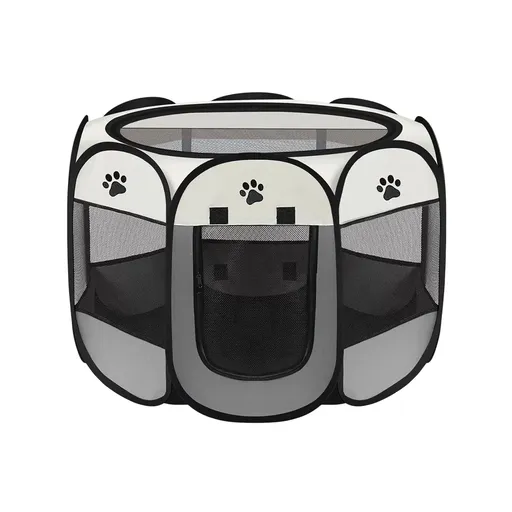 Pet Fence Indoor Cat Dog Tent Octagonal Fence Portable Foldable Cage Kennel - L-Coffee