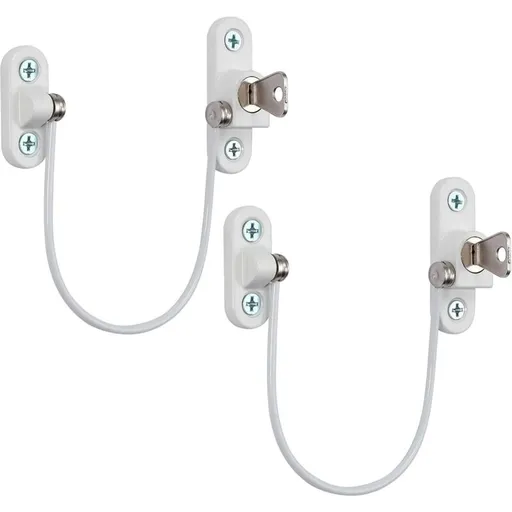 Security Lock Furniture Door Window-2 pcs With Key White Cable Restrictor 190Mm-Baby Child Safety Cable Restrictor
