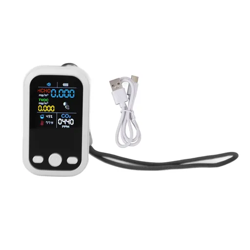 5 in 1 Air Quality Monitor Multifunctional Smart Portable CO2 Humidity Temperature Detector for Indoor Home White