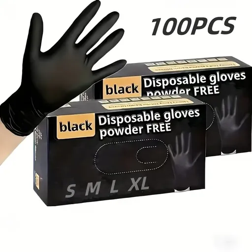 100-Pack Black PVC Blend Gloves Size M, puncture & tear resistant, flexible ergonomic fit, ideal for kitchen, bath & renovation, dispenser box, durable hand protection.