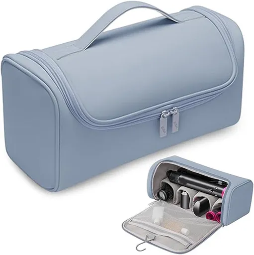 Hair Dryer Travel Bag, Waterproof Cosmetic Organizer Case with Hanging Hook, Light Blue, 31.5x14x16.5 cm