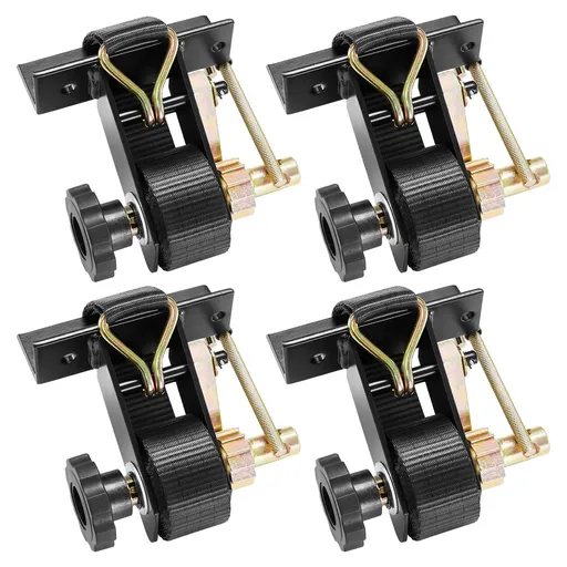 Ladder Rack Ratchet Straps, Black Square Tube Mount, 38 mm Wide x 2.25 m Long Black Ladder Rack Straps with Double J-Hooks, 226.8 kg Load Heavy Duty, Cargo Buckle Lock Strap (4 Pack)