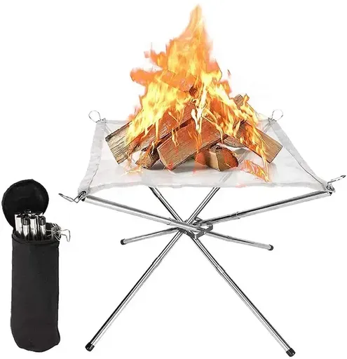 1 Piece Foldable Outdoor Fire Pit, Stainless Steel Mesh Wood-Burning Campfire Grill for Camping, Beaches and Backyards, 41.5 cm