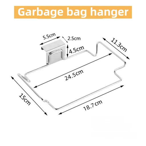 Large Stainless Steel Over-Cabinet Trash Bag Holder with Curved Ear Hook - Heavy Duty Hanging Waste Bag Support for Home & Office