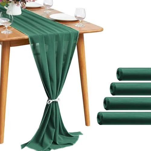 5.9Ft Chiffon Hunter Green Table Runner Sheer 27.5x118 Inch for Romantic Wedding Decor Bridal & Baby Shower Birthday Rustic