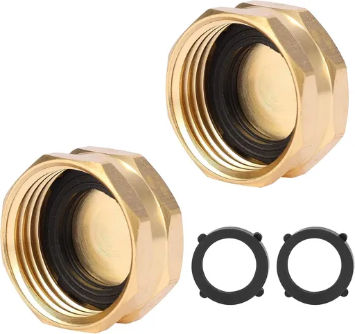 2 Pack Garden Hose End Caps with Washers, Brass Spigot Cap, 3/4" Female End Cap