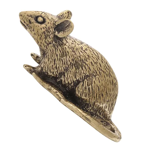 Brass Lucky Rat Figurine Feng Shui Sculpture 6.40X3.00X2.70cm Golden