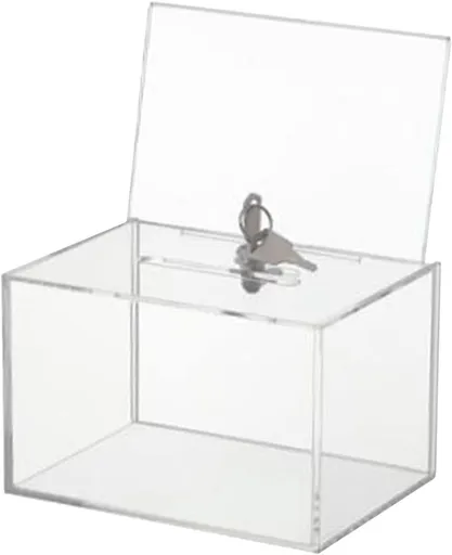 Acrylic Donation Box for Fundraising, Clear Suggestion Box with Slot and Lock, Thickened Ballot Boxs for Charity Tip Collection, Plastic Storage Container with Sign Holder（transparent）