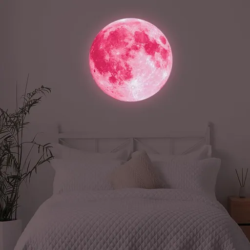30X30CM Glow in The Dark Stars and Moon for Ceiling Decorations Glow Wall Stickers -Pink