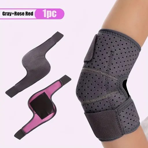 1pc Adjustable Sports Wearable Elbow Support, Summer Unisex Tennis Arm Compression Sleeve, Breathable Cycling Basketball Fitness Compression Elbow Sleeve 1Grey+Rose Red