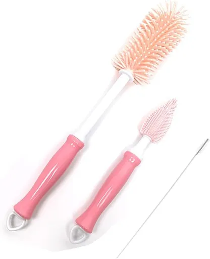 Baby Bottle Cleaner Set with Silicone Brush,Bottle Washer Compatible, Cleaning Kit Breast Pump Cleaning Brush Set 3 in 1 Cleaning Brush Set (Pink)