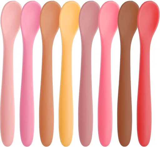 8-Piece Silicone Baby Spoons, First Stage Infant Self Feeding Spoons, Soft-Tip Gentle on Gums, Baby Utensils, Infant Training Spoon, Dishwasher Safe & Boil-proof