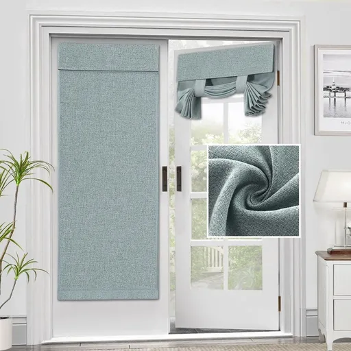 Adhesive Door Curtain French Door Curtains Linen Textured Privacy Door Blinds Kitchen Window Curtains Darkening Curtains for Glass Door Tie Up Features: Curtain