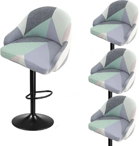 Square Saddle Bar Stool Covers Set of 4, Stretch Jacquard Washable Seat Slipcovers, Blue Pattern 2
