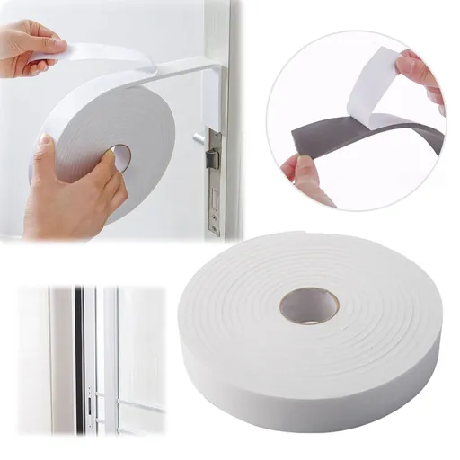 1 Roll High Density Foam Weather Strip, Self Adhesive Door and Window Seal Tape for Insulation, Air Conditioners and Gap Filling, 5 m, White