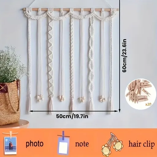1pc Bohemian Tassel Photo Wall Hanging Clip, Photo Frame Display for Bedroom, Dorm & Living Room Decor with 20 Clips Tassel Photo Wall