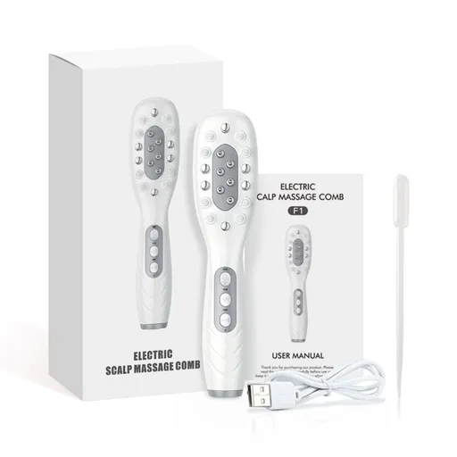White Smart Scalp Massage Comb with EMS, LED Light Therapy & Vibration – Rechargeable Hair Growth Applicator