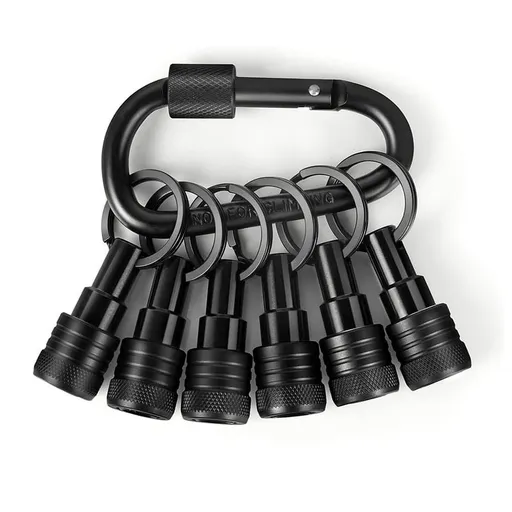 6PCS Bit Holders Keychain, 1/4 Inch Hex Shank Bit Holders, Quick-Change Design for Nut Driver, Screw Black Metal