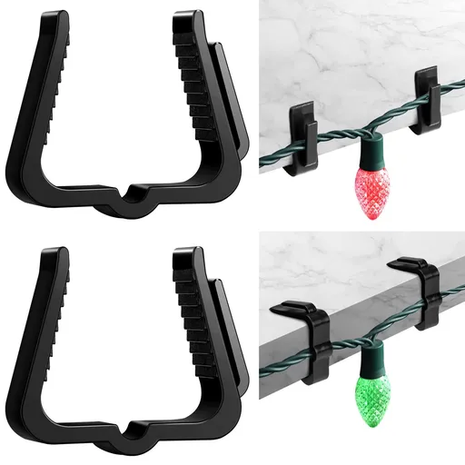 Christmas Light Clips Outdoor Hooks 1 5/8 inch Fascia Boards Hanger Plastic Holiday Light Clip for Christmas Party (Black, 50 Pcs)