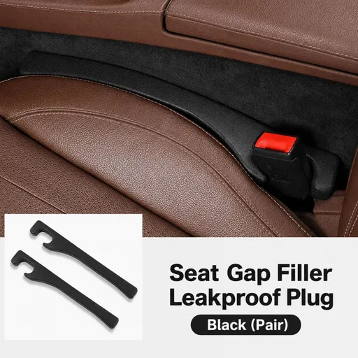 Car Seat Gap Filler 2 Pack, Universal Fit PU Leather Car Seat Gap Plug to Fill The Gap Between Seat and Console, Car Seat Crevice Blocker Stop Things from Dropping - Black - Size 2PCS