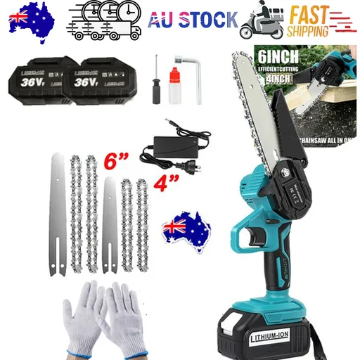 4"+ 6" Chainsaw Cordless Rechargeable Wood Cutter Saw Chain Saws Electric New