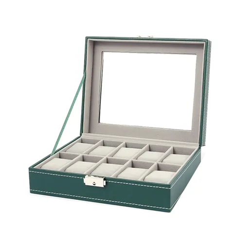 Watch Box, 10 Slot Mens Watch Case, Watch Storage Holder Organizer, Watch Display Case with Glass Lid, Anniversary Birthday Christmas Gifts for Men Women - green(Excluding watches)