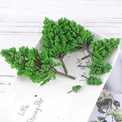 Set of 7 Green Miniature Plastic Poplar Trees for Diorama, Model Train, Landscape, and Craft Decoration