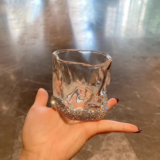 Elegant Twist Glass Cup with Rhinestone Base for Whiskey Cocktails Sparkling Water Home Decor Gift for Hostess and Everyday Dining (Twist Cup With Rhinestones, 1PCS)