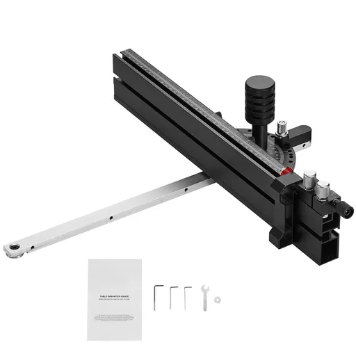 Precision Miter Gauge, Standard Slot 19 x 9.5 mm, Aluminum Alloy Table Saw Miter Gauge with 45.7 cm Grating 15 Angle Stops Adjustable Spring Loaded Plunger and Removable Disc, for Woodworking
