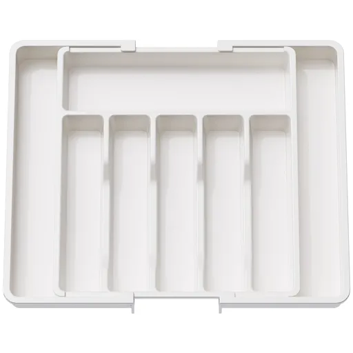 Silverware Drawer Organizer, Expandable Utensil Tray for Kitchen, BPA Free Flatware and Cutlery Holder, Adjustable Plastic White