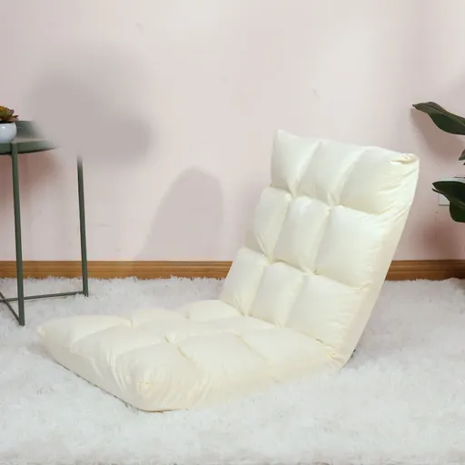 Floor Seat Sofa Chair Foldable Adjustable Floor Chair Sofa Bed Beanbag for Gaming Sleeping Relaxing Reading Milk White