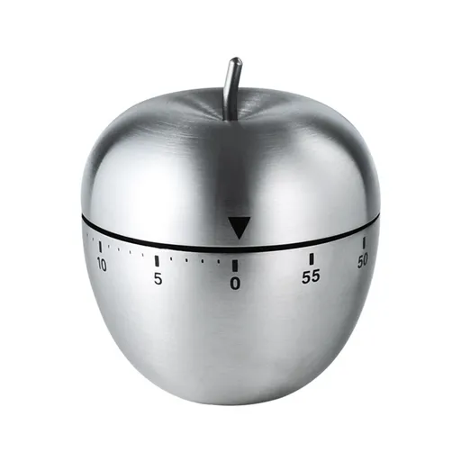 Apple Shape Stainless Steel Kitchen Timer Mechanical Cooking Timer - Wind-Up 60 Minute Countdown Timer - Loud Ring 72dB Baking Tool with Non-Slip Base - Battery-Free Analog Timer for Home Office